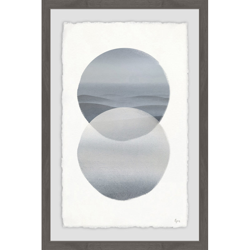 « sphères fusionnant », reproduction de peinture à l’aquarelle sur papier, Cadre gris à bords frangés