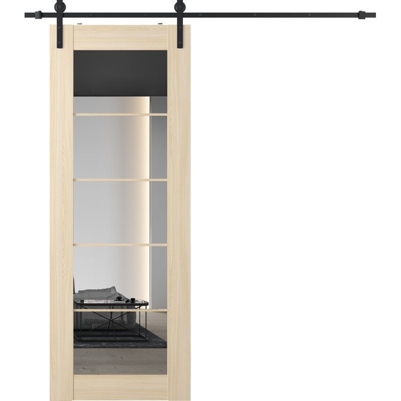 Porte de grange intérieure en bois manufacturé et miroir Avon 5 Lite avec trousse de quincaillerie d'installation Avon