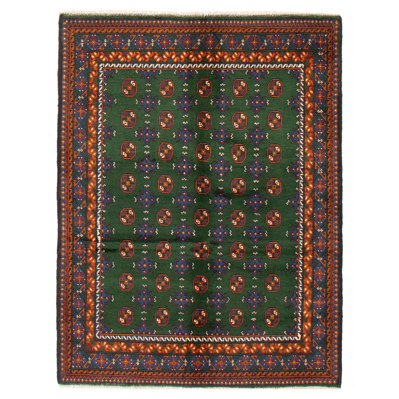 Tapis vert en laine noué à la main de conception unique 4 pi 10 po x 6 pi 4 po Kargahi