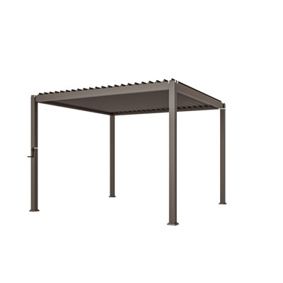 10 Ft. X 10 Ft. Aluminized Steel Louvered Pergola With Adjustable Roof, Dark Brown