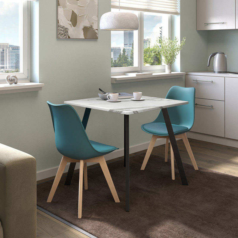 2 - Person Dining Set, White Marble / White