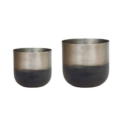 Oscar Two Tone Silver Metal Planter Set of 2
