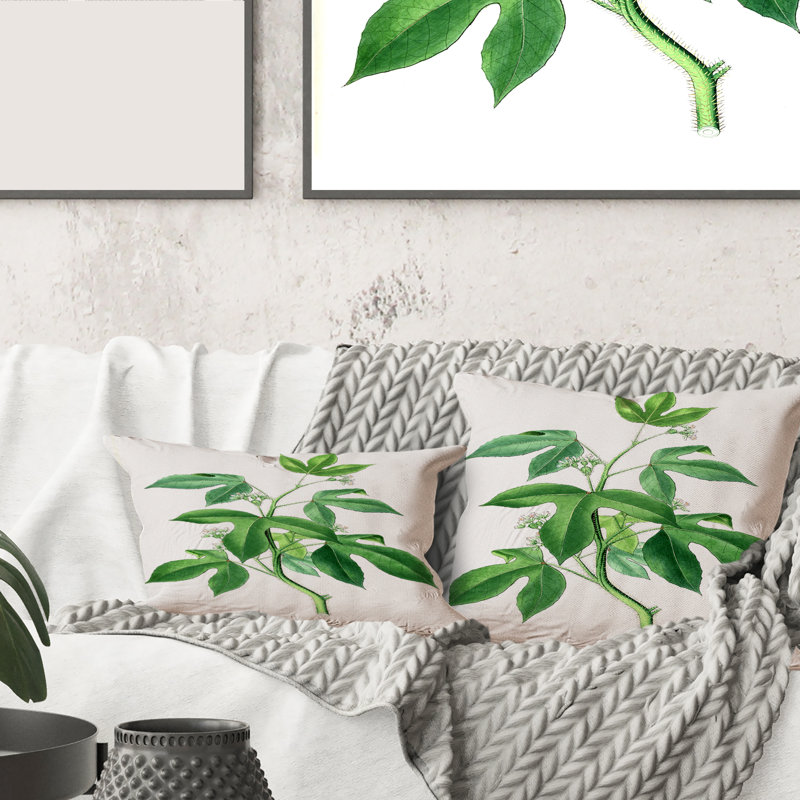 Rectangle, feuilles vertes rétro V - coussin décoratif traditionnel imprimé