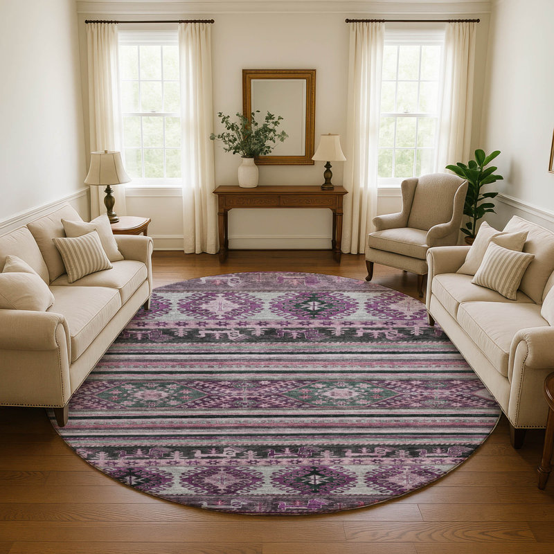 Premium Machine Washable Brennon AMF1626 Global Rug, Round 8'