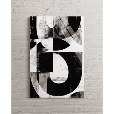 Modern Abstract Typography Tempered Glass Wall Art - Black and White Graphic Design, Minimalist Industrial Decor, Office or Living Room.