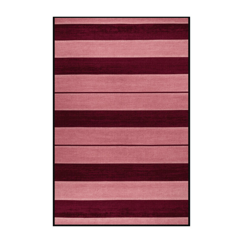 Tapis rouge à rayures horizontales lavable à la machine, Rectangle 4pi x 6 pi