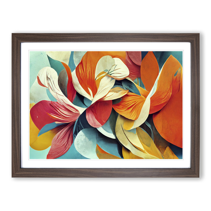 Floral - Single Picture Frame Print, 46cm H x 64cm W x 2cm D, Walnut