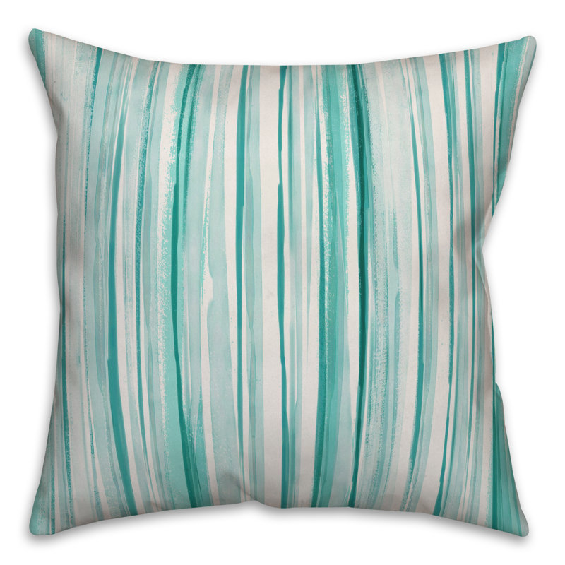  Coussin intérieur / extérieur Painterly Stripes, 20 po x 20 po, Pas de bourre, Vert de mer / blanc cassé