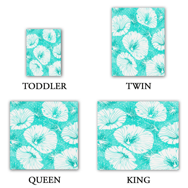 Ensemble de housse de couette turquoise fleurs, 1 housse simple + 1 taie standard