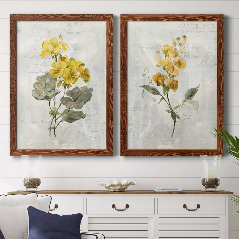 Canari lin géranium - ensemble de 2 reproductions d'art, H 37,5 po x l 55 po x P 1,5 po, Toile avec cadre érable