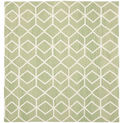 Rodgers Hand Woven Flat Weave Wool/Cotton Geometric Rug in Sage/Ivory