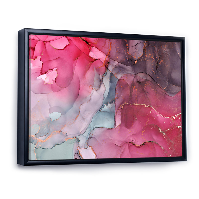 Art liquide rouge et vert - peinture sur toile, Cadre flottant noir, H 34 po x l 44 po