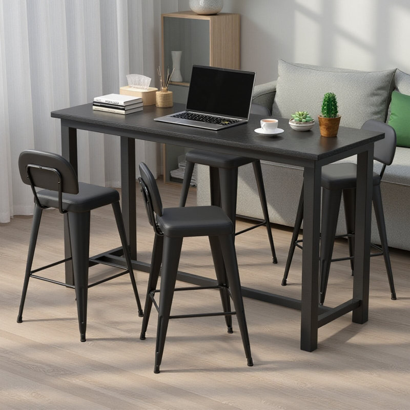 Upholstered Seat Counter Stools with Metal Frame, Counter Stool (26" Seat Height), Black