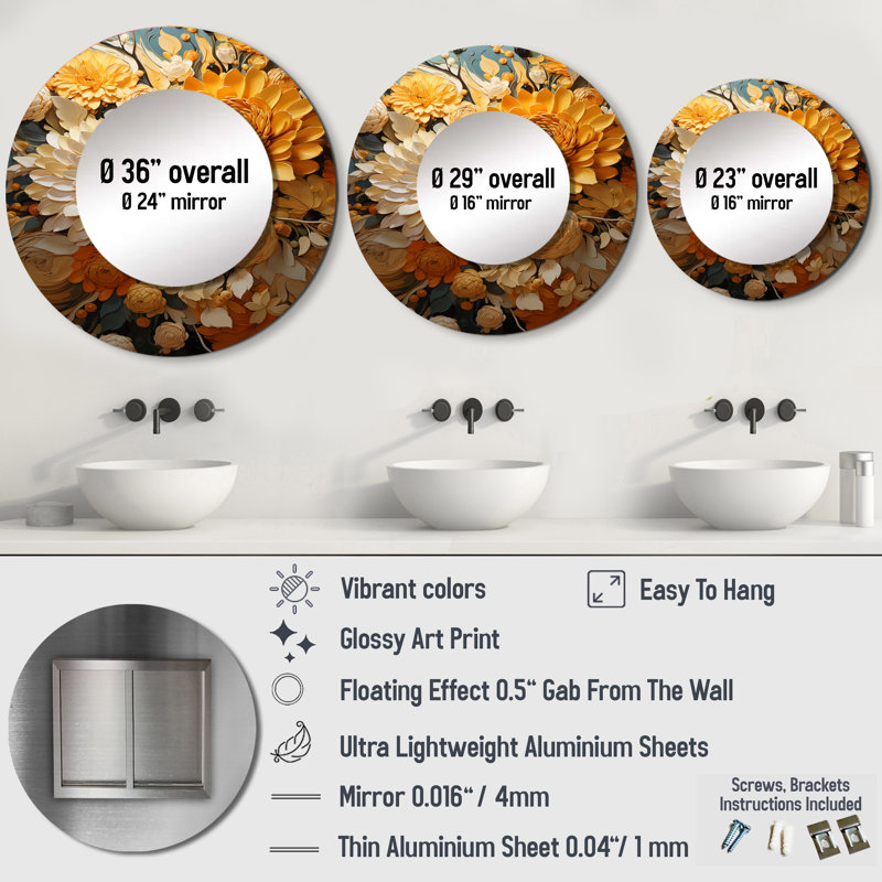 Radiant Reverie Botanical III - Abstract Botanicals Round Mirror Wall Decor, 23" x 23"