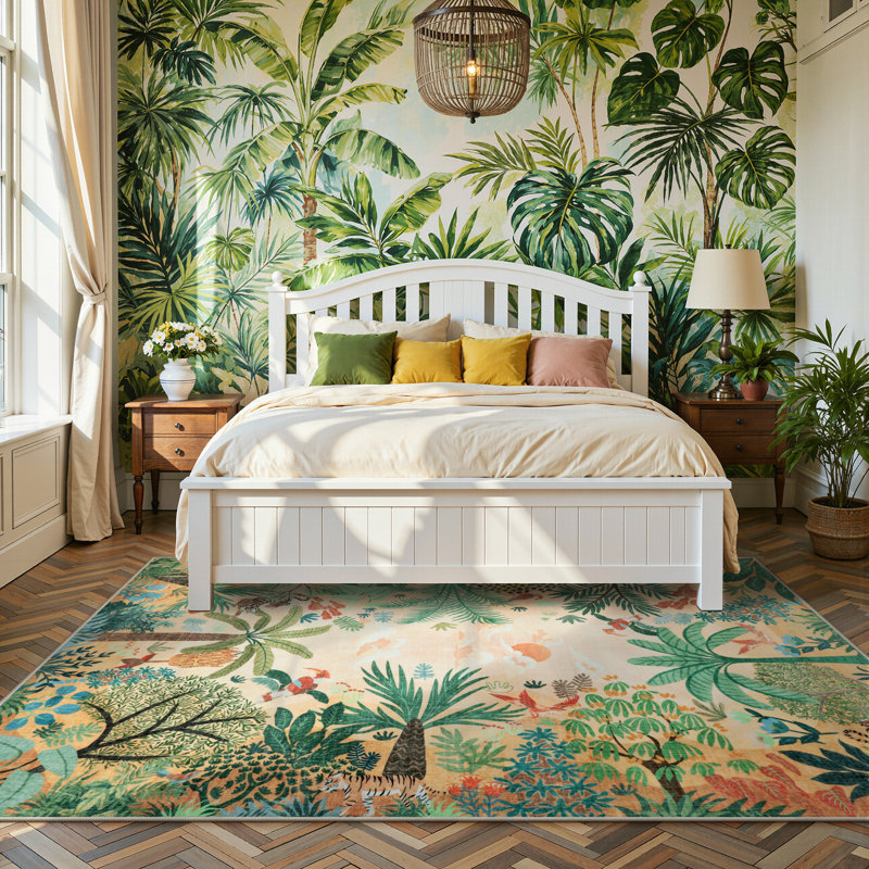 Washable Jungle Animal Print 6 x 9 Area Rug for Dining Room, Non-Skid Beige Kids Carpet for Play Room,, Rectangle 6' x 9'