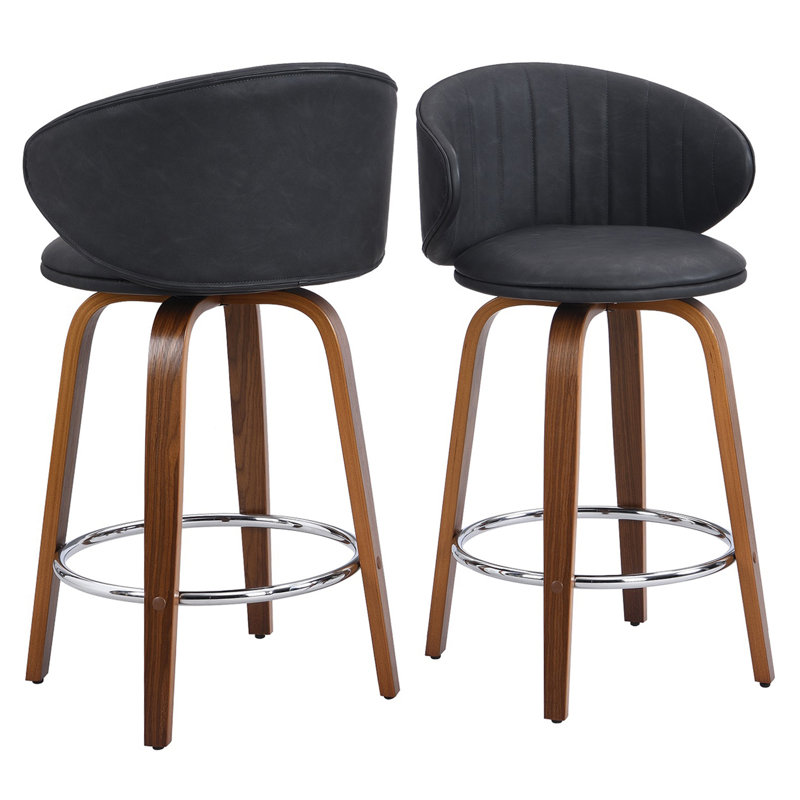26" Upholstered Swivel Bar and Counter Stool with Wood Frame, gris