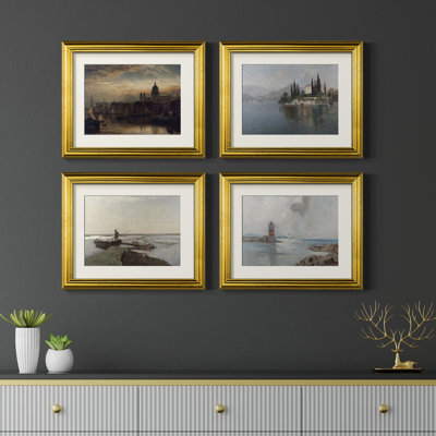 "Vintage Landscape LII", ensemble de 4 reproductions encadrées