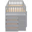 Lit superposé simple avec 3 tablettes et 4 tiroirs, design gris, construction robuste