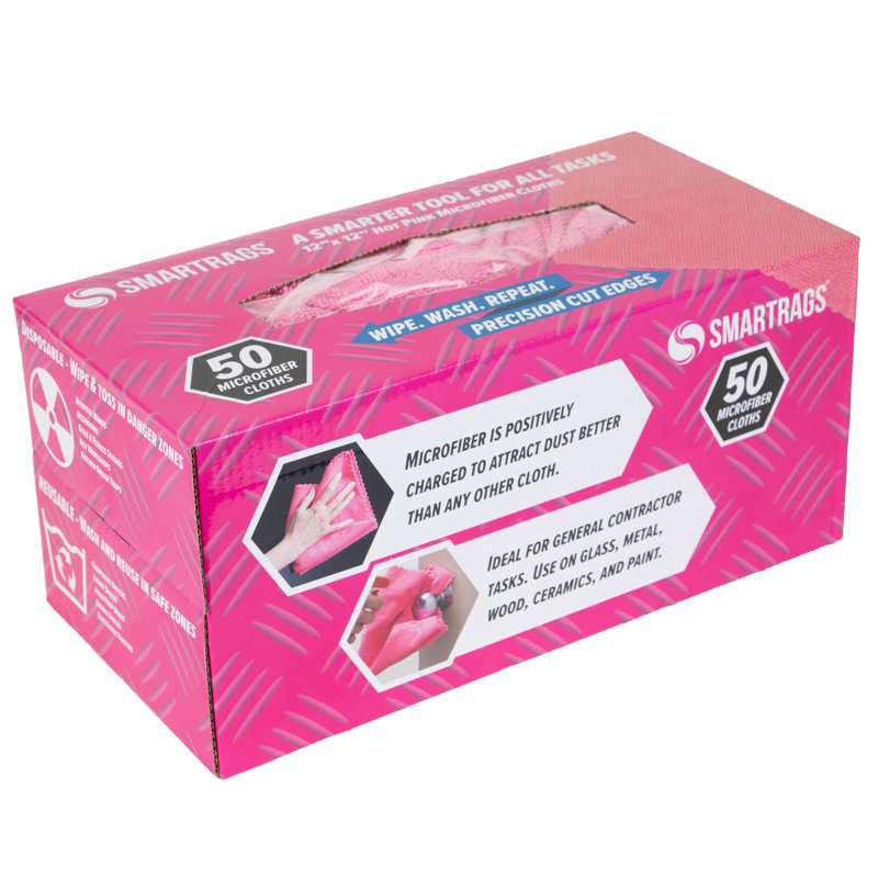 Chiffons de nettoyage en microfibre 12 x 12 Smart Rags (boîte de 50), Rose
