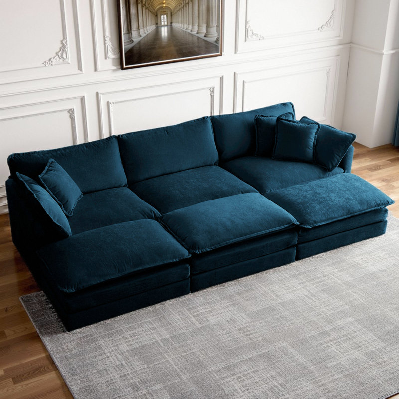 Ensemble de canapé modulaire en forme de U 6 places avec 3 repose-pieds - Canapé modulaire réversible en chenille avec assise profonde, 5 coussins et revêtement ultra doux, configuration de mobilier de salon flexible