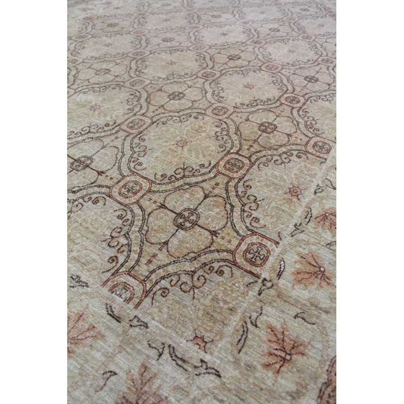 Tapis beige nouvel âge en laine tissé à la main de conception unique 6 pi 2 po x 8 pi 6 po Chateau
