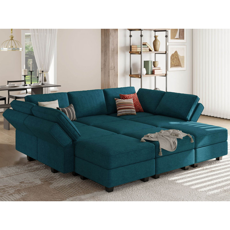 Neemi Upholstered Sectional, Blue Terry