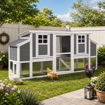 98 ' Outdoor Fir Wood Hen House for 6–8 Chickens with 4 Nesting Boxes, Raised Shelter and Removable Cleaning Tray