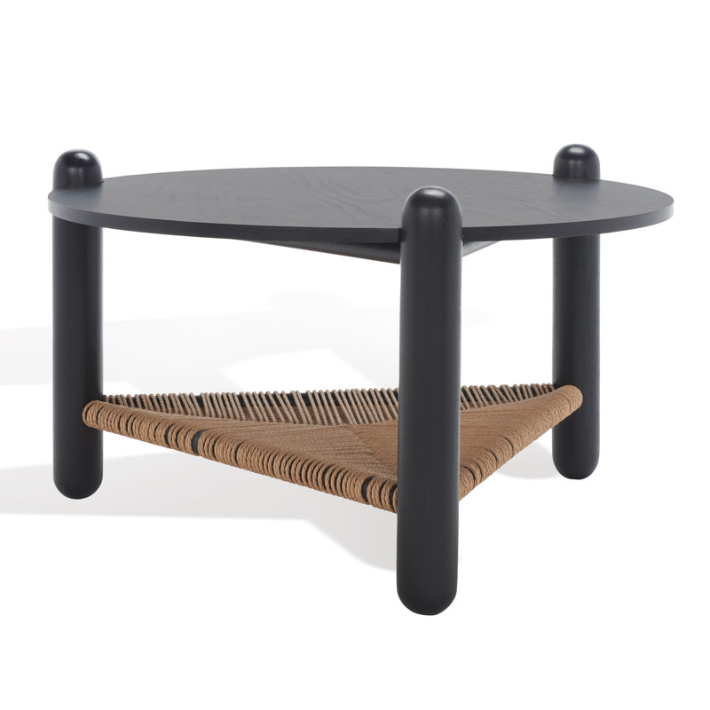 Table basse à 3 pieds avec rangement Trish, Noir, Bois noir
