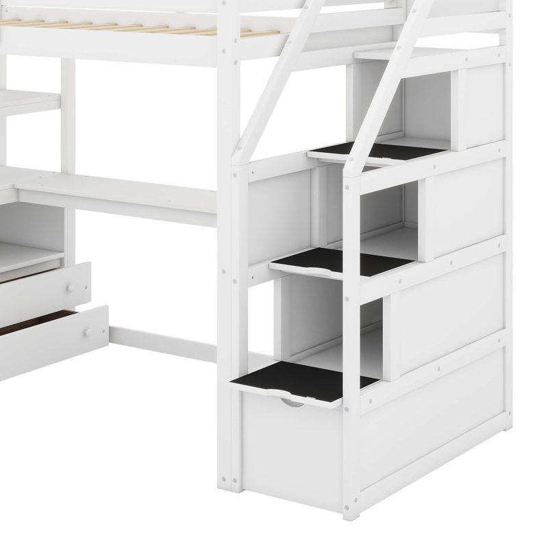 Lit mezzanine simple avec bureau et tablettes, Blanc