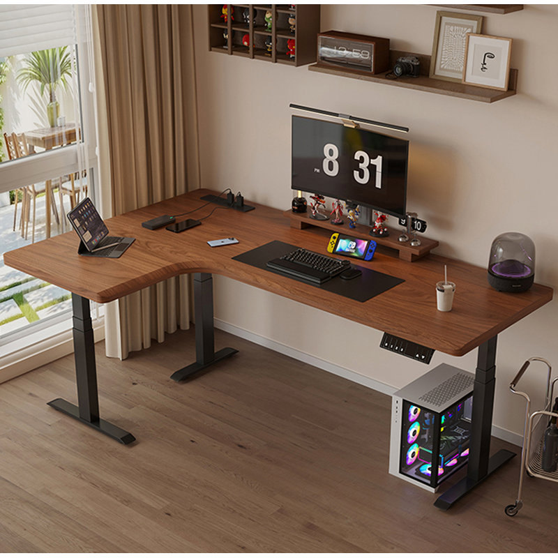 Bureau simple en bois massif et métal à hauteur réglable Simple, Brown/Black, 24.4" H x 55.1" W x 47.2" D