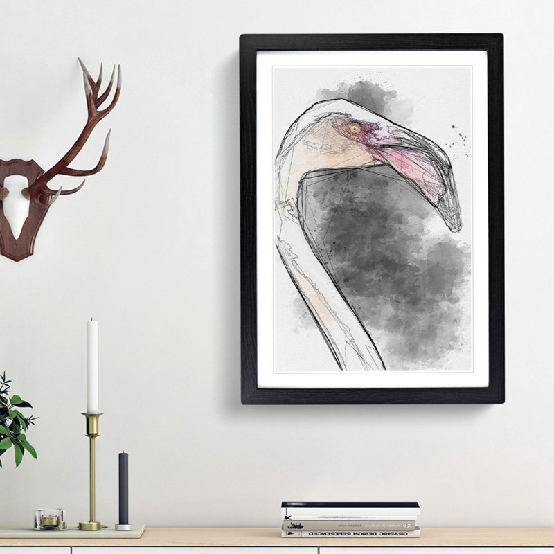 A Pink Flamingo in Abstract - Picture Frame Graphic Art Print, Black Framed, 65cm H x 48cm W x 2cm D