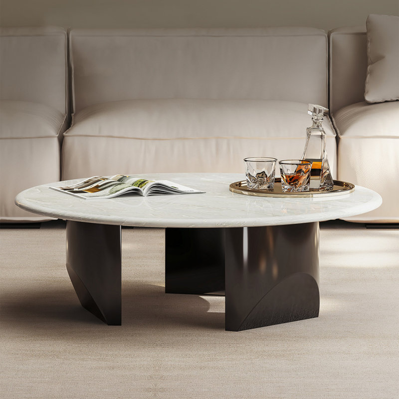 Table basse ronde en marbre de style luxueux, H 15,4 po x L 35,4 po x l 35,4 po