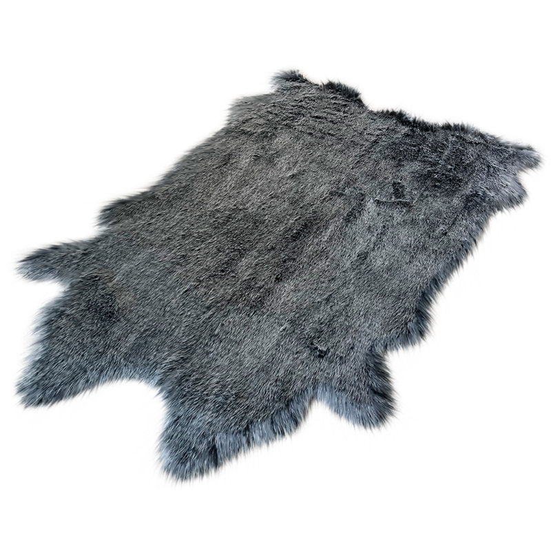 Tapis à poils longs en fausse fourrure de bison noir et beige, Forme d'animal 6 pi x 7 pi