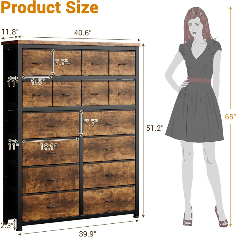 Aninye 16 - Drawer Chest of Drawers, Brown, white and pink