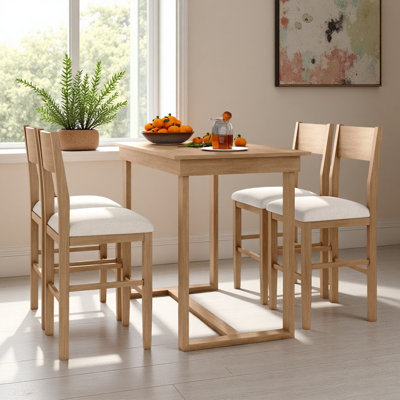 Farmhouse Counter Height 5-Piece Dining Table Set with 1 Rectangular Dining Table and 4 Dining Chairs for Small Places