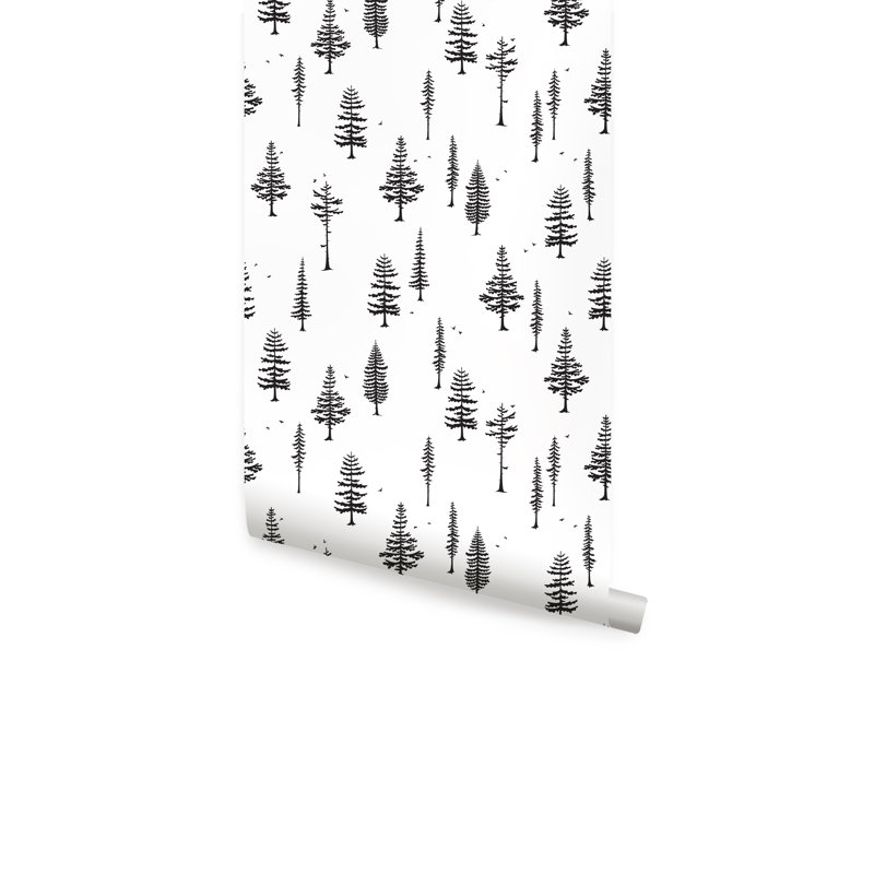 Rouleau de papier peint adhésif Danaka Tree with Birds L 18 pi x l 24 po, Noir