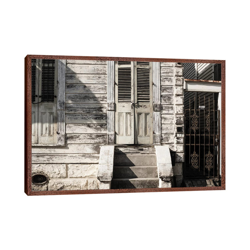 Old New Orleans by Ann Hudec - Print on Canvas, 66.04cm H x 101.6cm W x 3.81cm D, Classic Brown Wood Framed