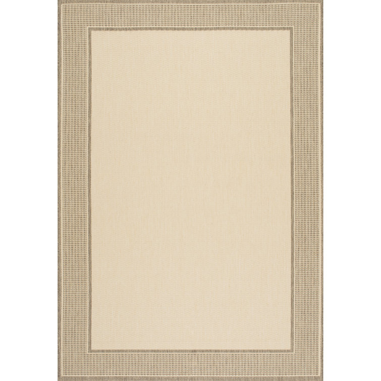 Burkley Monochrome Bordered Beige Indoor/Outdoor Rug