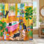 Mignon chat, rideau de douche à motif d'illustrations de dopamine, décor de salle de bain à motif de plantes tropicales noires et mates, 72 po x 72 po