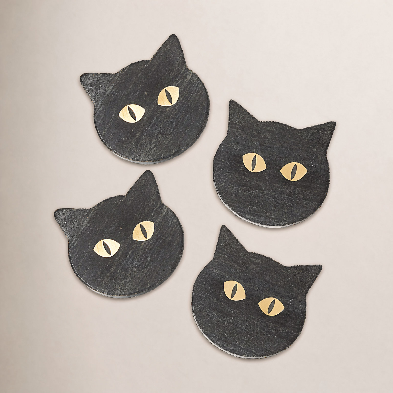 Halloween Black Cat Marble Coaster Set