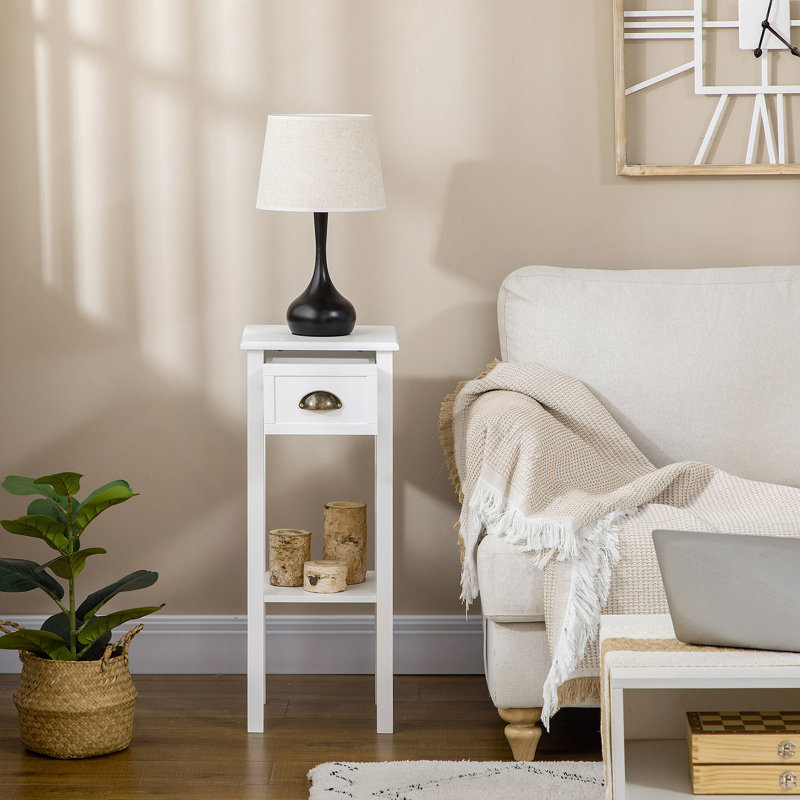 Table d'appoint à 2 niveaux avec tiroir, table de bout étroite avec tablette inférieure, pour le salon ou la chambre à coucher, 