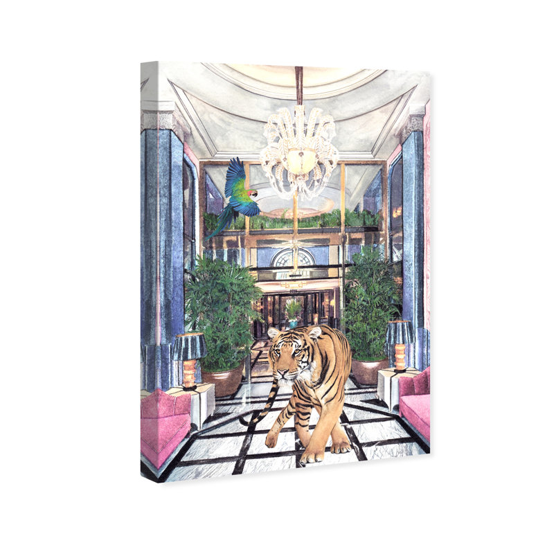 «Animals Wild Couture Pastel, Glam Blue - peinture sur toile flottante encadrée, H 36 po x l 24 po, Toile tendue