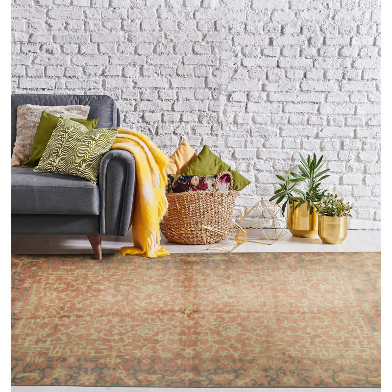 Tapis contemporain corail en laine noué à la main, 8 pi x 10 pi