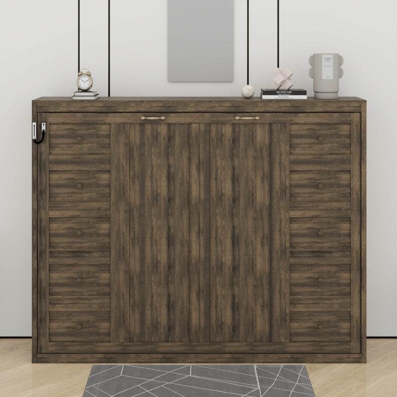 Armoire de lit escamotable avec lumière DEL, lit escamotable escamotable en bois Murphy, Brown