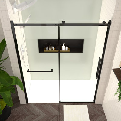 56-60"W X 76"H Sliding Shower Door, Frameless Glass Shower Door With Hardware, Towel Bar And Handle,Drop Shipping Available