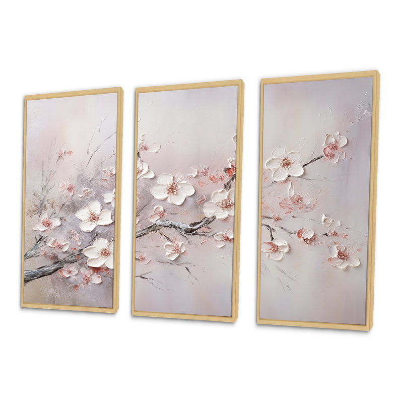 Ensemble de salon Gonsales - Fleurs, art mural, H 40 po x l 60 po x P 1 po, Cadre flottant érable