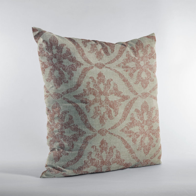 Flowers Linen Indoor/Outdoor Pillow Cover & Insert, 16" x 16", Beige, Red
