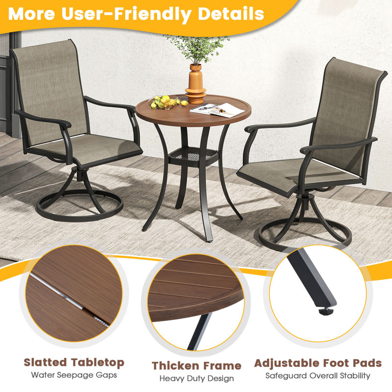 Brithanny 2 - Person Patio Dining Set with Round Table, Brush Wood Brown/Black
