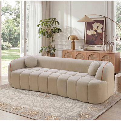 98.4" Modern Compressed Sofa, Cloud Couch 3-Seater Corduroy Sofa, No Assembly Required, Bubble Channel Tufted Couch with 2 Pillows, Comfy Deep Seat for Living Room, Apartment, Office