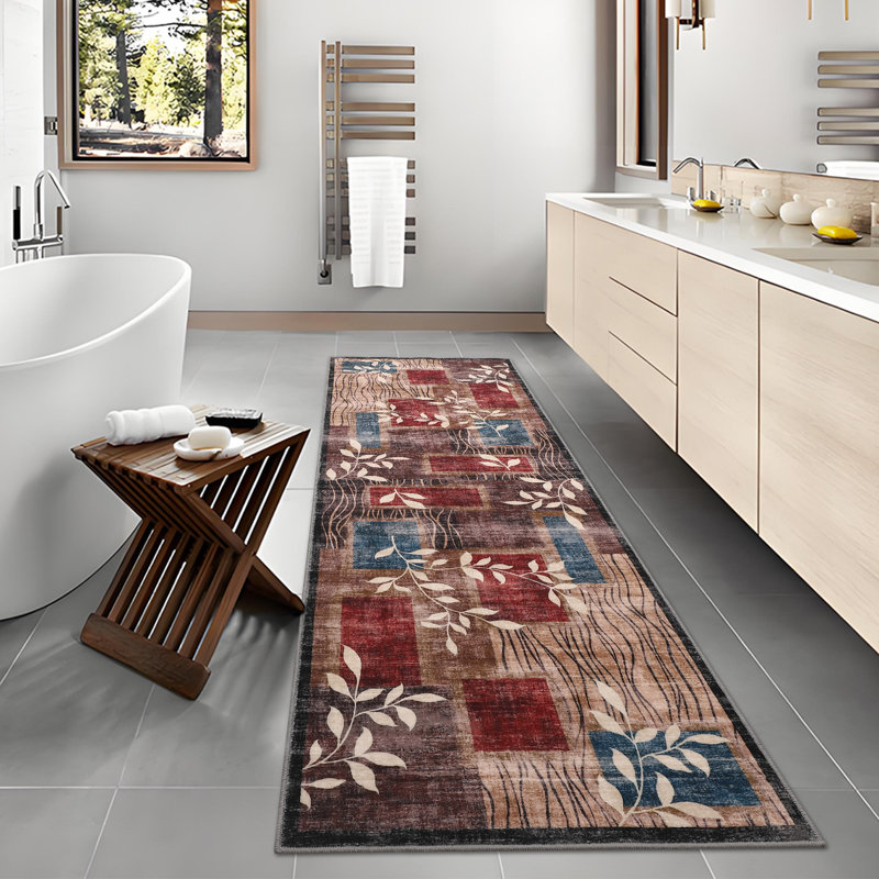 Machine Washable Rug with Rubber Backing for Living Room Modern Non-Slip Dining Room Rug Easy-Cleaning Geometric Floor Carpet for Bedroom Hallway Kitchen Office Playroom